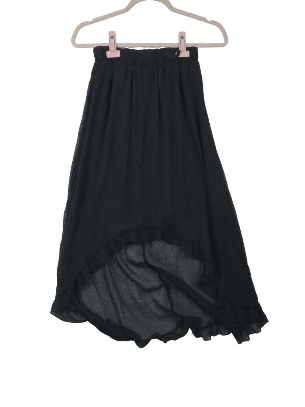 ✨3/$30 M Black High-Low Skirt Elastic Waistband Sheer Ruffled Hemline